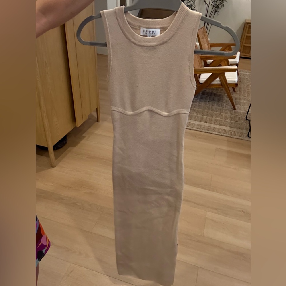 Color: nude . Sleeveless  Midi Dress.